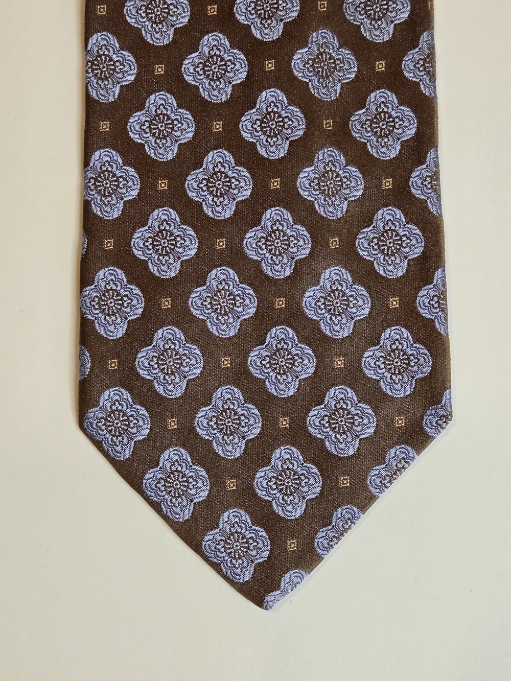 ALTEA MILANO Silk Tie Woven micro Paisley 59" 3.75" Hand made Italy Brw & Lt Blu